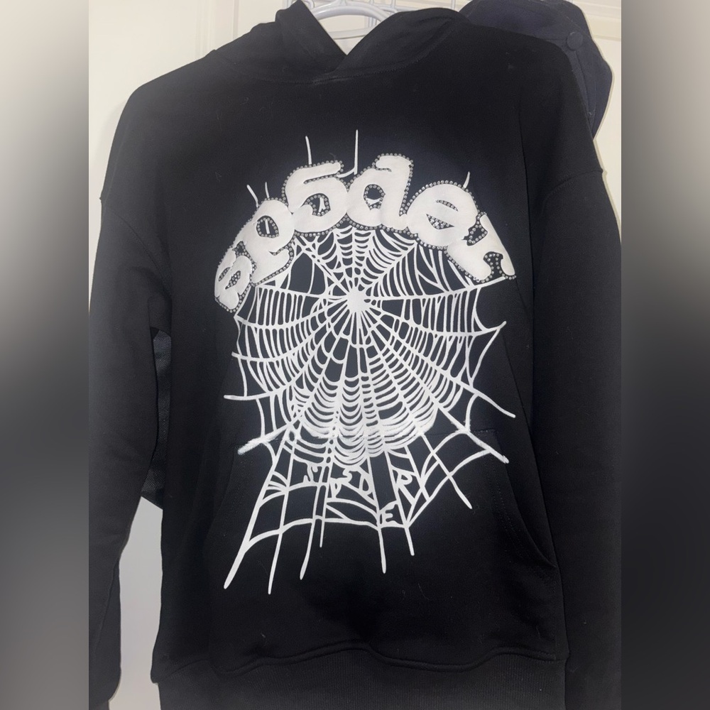 New Black Rhinestone Spider hoodie